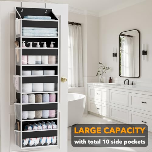 1 Pack Over The Door Organizer with 5 Large Pockets and 10 Mesh Side Pockets