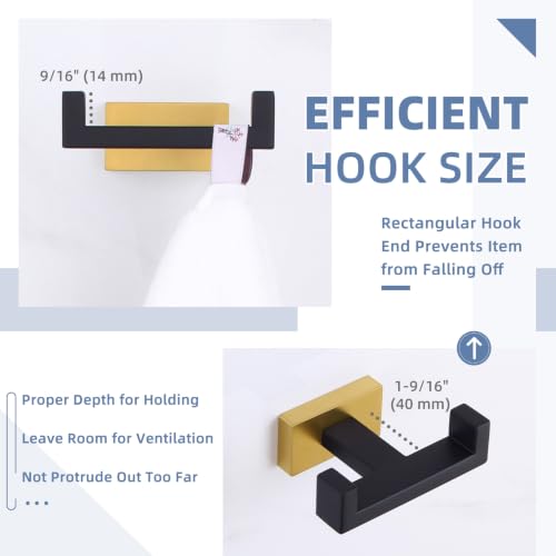 Double Towel Hook Black and Gold (2 Count)