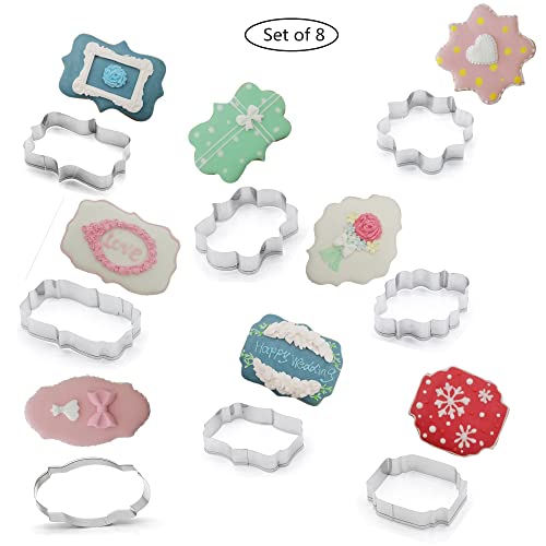 Fancy Plaque Frame Shaped Cookie Cutters Set Stainless Steel 8Pcs (8 Count)