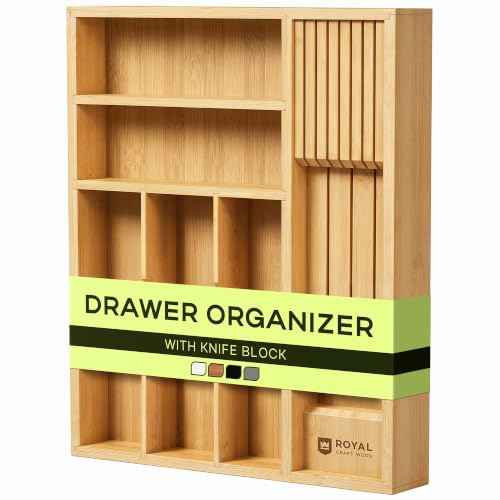 Drawer Organizer with Knife Block for Kitchen Organization
