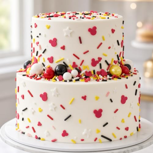Yellow & Red & Black & White Sprinkles Mix Size Pearls Mouse Themed Cake Decorations Cupcake Toppers Perfect for Wedding Party Valentine Halloween Christmas Supplies 4.58OZ (4.58 Ounce)