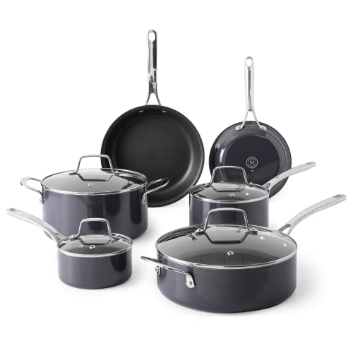 Lockton Premium Nonstick 10 Piece Enamel Heavy Gauge Aluminum Pots and Pans Cookware Set