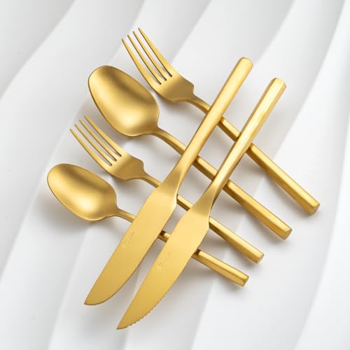 Gold Silverware Set with Steak Knives (24 Count)