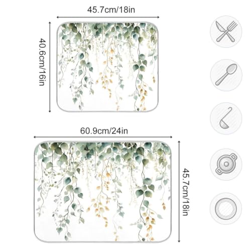 Green Sage Leaves Dish Drying Mat for Kitchen Counter Absorbent Microfiber Drying Pad