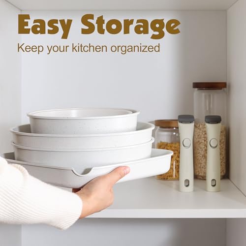 17 Piece Nonstick Detachable Handle Pots and Pans Set White