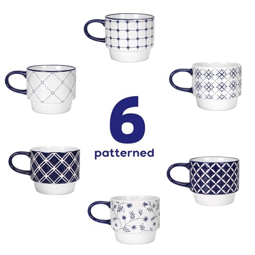 12 OZ Stackable Ceramic Coffee Mugs set of 6 (6 Count)