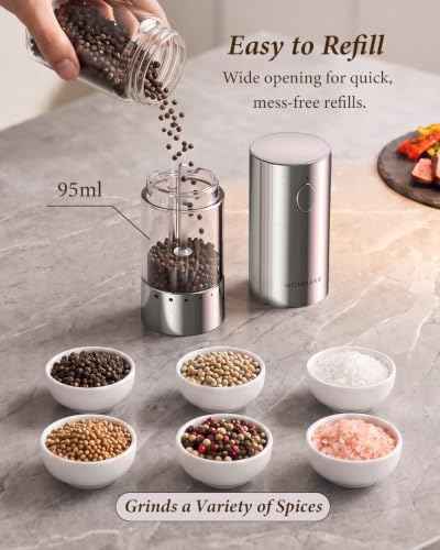 Electric Salt and Pepper Grinder Set with Charging Base & LED Light (2 Count)