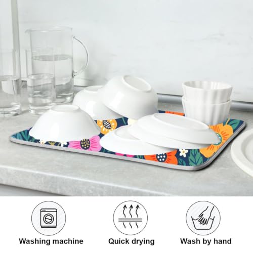 Flower Floral Dish Drying Mat for Kitchen Counter Absorbent Microfiber Drying Pad