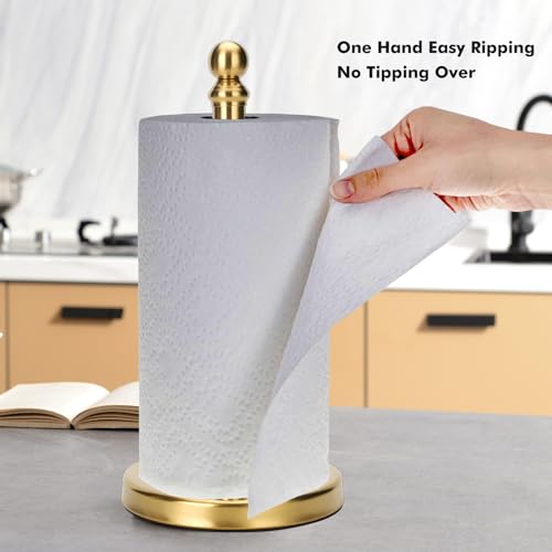 Gold Paper Towel Holder Countertop with Weighted Stainless Steel Base