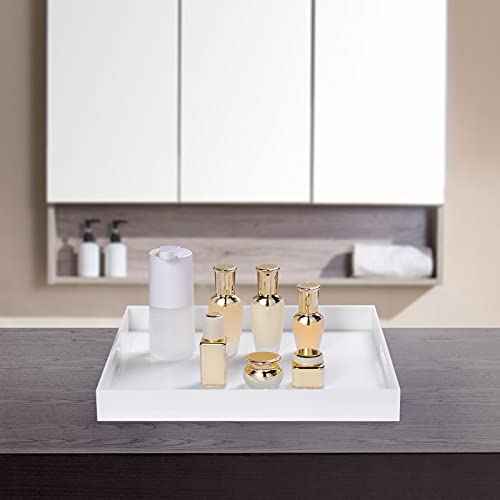 12x20 Inch Modern White Acrylic Ottoman Tray with Cutout Handles Serving Tray Organizer Tray Decorative Tray. for Living Room
