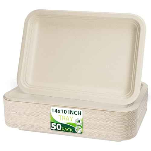 50 Pack Brown 14" Heavy Duty Disposable Rectangle Food Trays (50 Count)