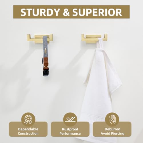 Double Towel Hook Brushed Gold (2 Count)