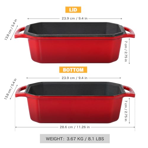 Bread Pan Cast Iron Loaf Pan with Lid Bread Loaf Pan 8.5x4.5 Inch Loaf Pan Enameled Cast Iron Sourdough Loaf Pan
