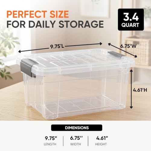 3.4 Quart Clear Plastic Storage Boxes with Lids (4 Count)