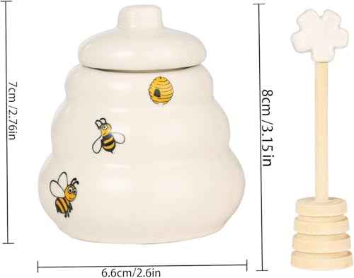 Ceramic Bee Happy Honey Pot with Dipper (12 Count)