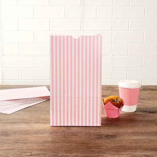 Pink And White Stripe Paper Bag (100 Count)