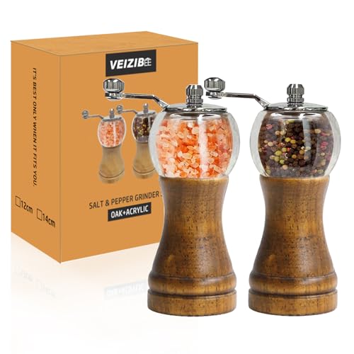 Salt and Pepper Grinder Set Wooden Manual Pepper Mill Fresh Ground Spices