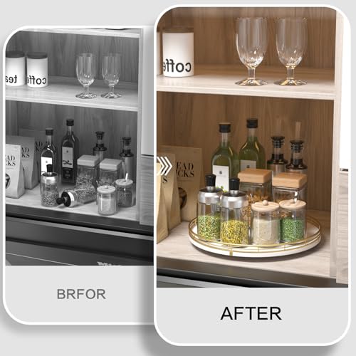 13 Inch White and Gold Wooden Lazy Susan Spice Organizer