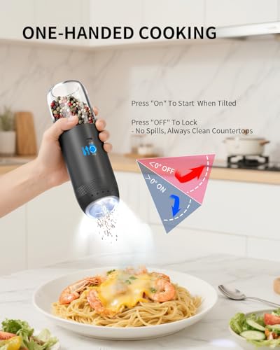 Gravity Electric Salt and Pepper Grinder Set Rechargeable Automatic Pepper Mills with External Adjustable Coarseness (2 Count)