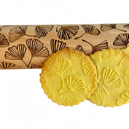Embossing Rolling Pin GINKGO with Ginkgo Biloba Leaves Pattern