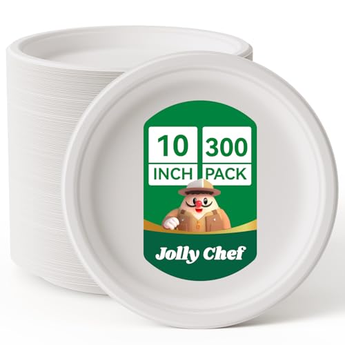 Compostable Heavy Duty Plates 𝟭𝟬 𝗜𝗻𝗰𝗵 [𝟯𝟬𝟬 𝗣𝗮𝗰𝗸] Eco (300 Count)