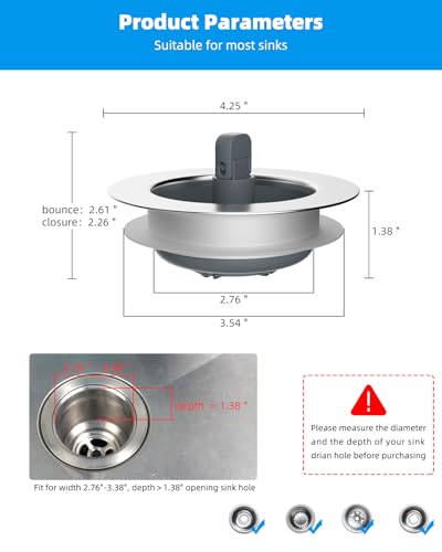3 in 1 Kitchen Sink Drain Strainer and Stopper Combo