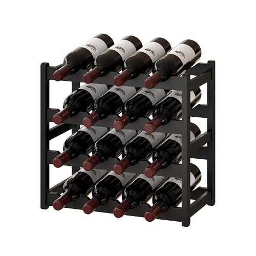 Bamboo Wine Rack Wine Storage Cabinet Shelf 16 Bottle Wine Racks Countertop Sturdy for Kitchen Dining Room Pantry