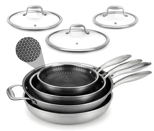 7-Piece Tri-Ply Stainless Steel Frying Pan Set & Wok – Nonstick, Induction Compatible, Oven Safe, Scratch-Resistant, Dishwasher Safe