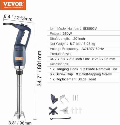 Commercial Immersion Blender Constant Speed Heavy Duty Immersion Blender 350W Commercial Hand Mixer 304 Stainless Steel Hand Blender Commercial with 19.7" Removable Shaft for Kitchen Mixing
