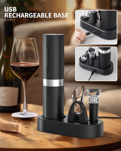 Electric Wine Bottle Opener Set Rechargeable Wine Corkscrew Cordless Wine Set with Charging Base
