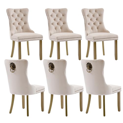 Beige Velvet Dining Chairs Set of 6 (6 Count)