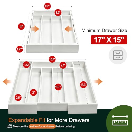 2 Piece Expandable Bamboo Kitchen Drawer Organizer for Cutlery and Utensils (2 Count)