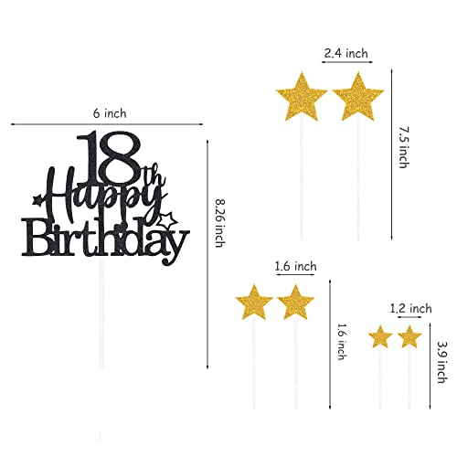 Black Gold 18th Birthday Cake Topper with Glittery Stars (7 Count)