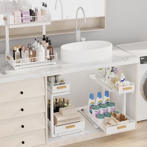 2 Pack Under Sink Organizer with Ball Bearing Sliding Drawer (2 Count)