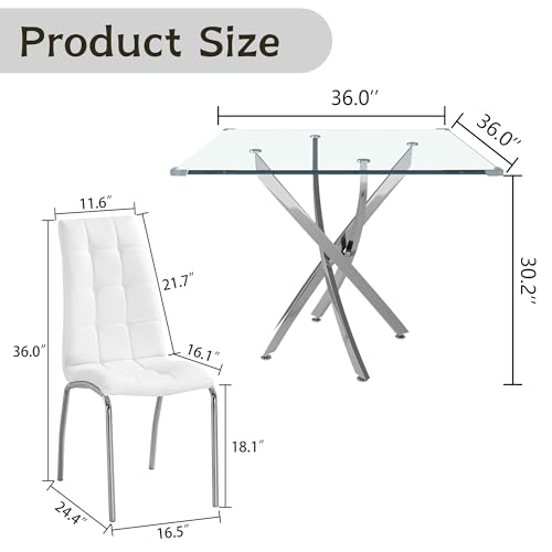 5 Piece Square Glass Dining Table Set
