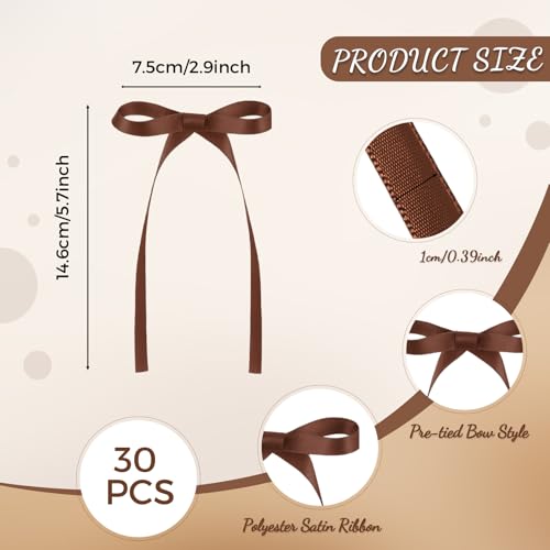 30 Pack Brown Bow Cake Toppers Brown Ribbon Bows for Cake (30 Count)