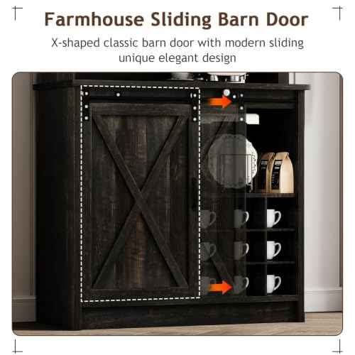 72" Farmhouse Coffee Bar Cabinet with Sliding Barn Door