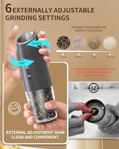 Gravity Electric Salt and Pepper Grinder Set Rechargeable Automatic Pepper and Salt Shakers with LED Light (2 Count)
