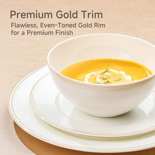 18Pcs Gold Trim White Bone China Set