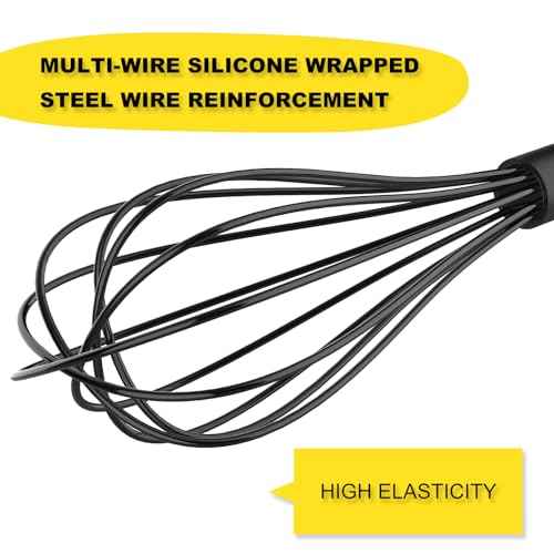 Silicone Whisk Set 8" 10" 12" Kitchen Whisk Black (3 Count)