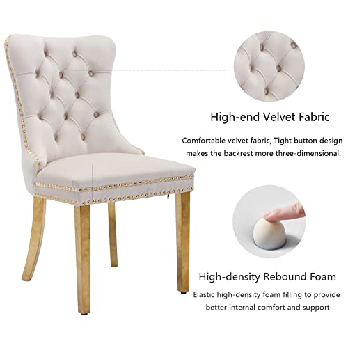 Beige and Gold Velvet Dining Chairs Set of 6 (6 Count)