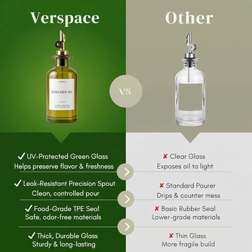 Green Glass Olive Oil Dispenser Bottles For Kitchen (2 Count)
