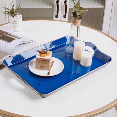 Large Blue Serving Tray with Handles