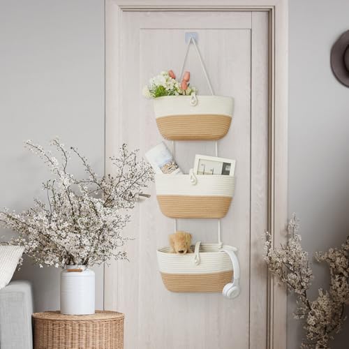 3 Tier Hanging Baskets for Storage with Pearl Button Strap (33.12 Ounce)