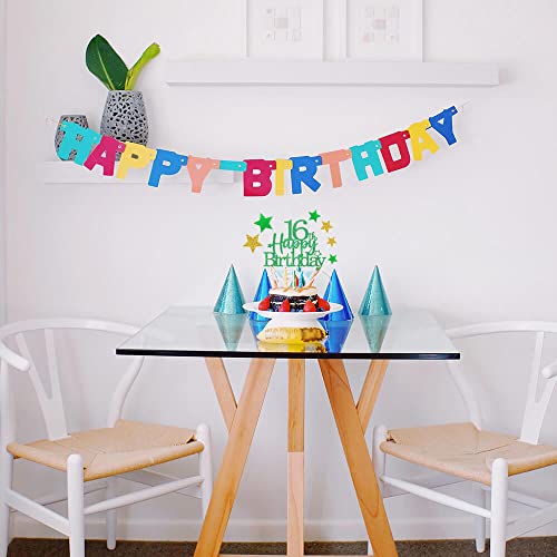 Green Gold 16th Birthday Cake Topper with Glittery Stars (7 Count)