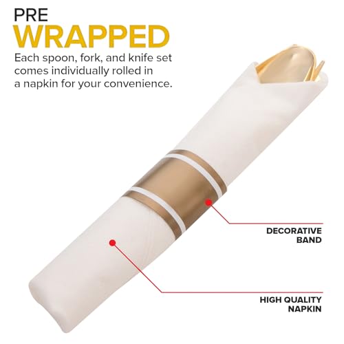 400PCS Gold Wrapped Silverware Disposable Fancy for Parties Weddings (400 Count)