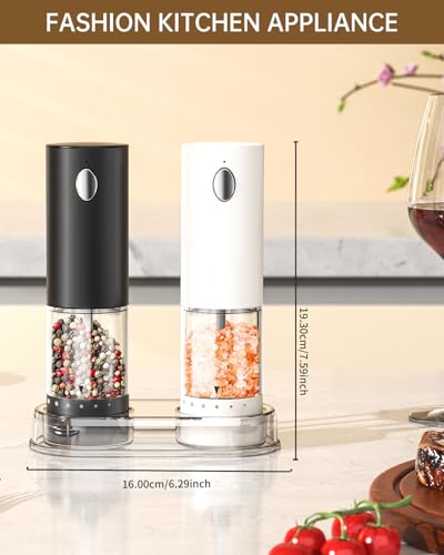 Electric Salt and Pepper Grinder Set Rechargeable Salt and Pepper Mills with 6 (2 Count)