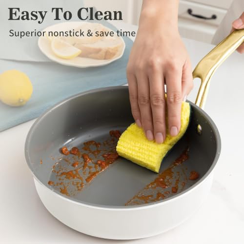 10-in-1 White Ceramic Nonstick Deep Saute Pan Set With Steamer & Lid, 4QT