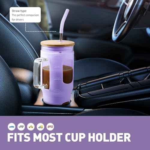32 oz Glass Tumbler with Straw and Lid
