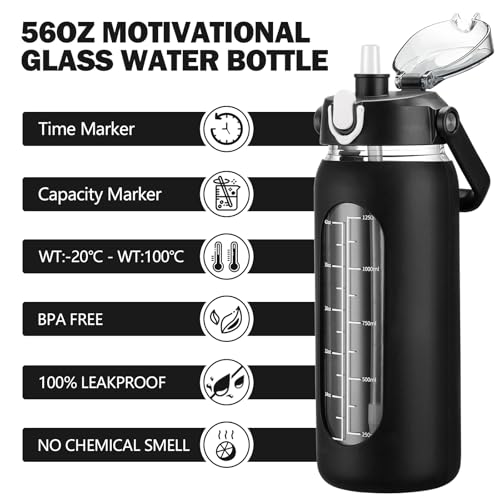 56oz Glass Water Bottles with Straw